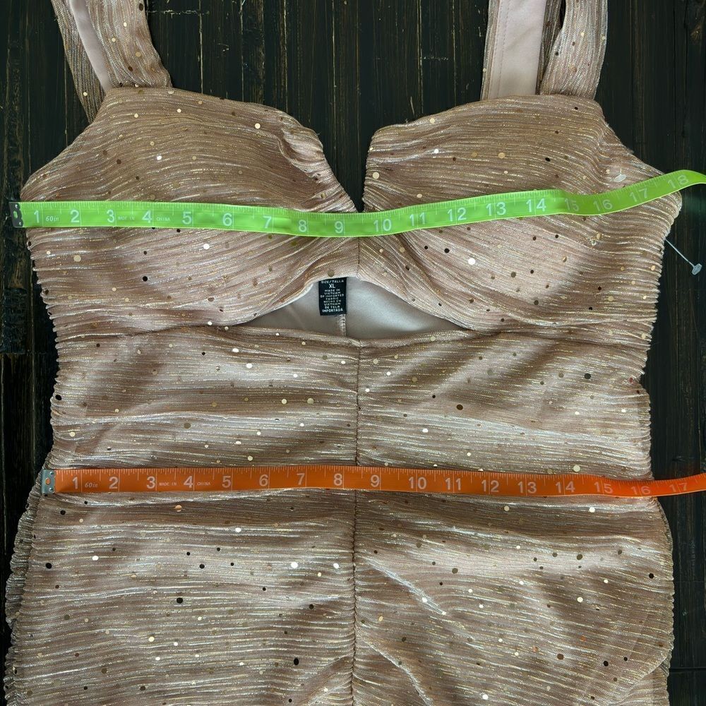 MORGAN & CO Ruched Cutout Sequin Minidress In Rose Gold Size XL NEW - Picture 15 of 15